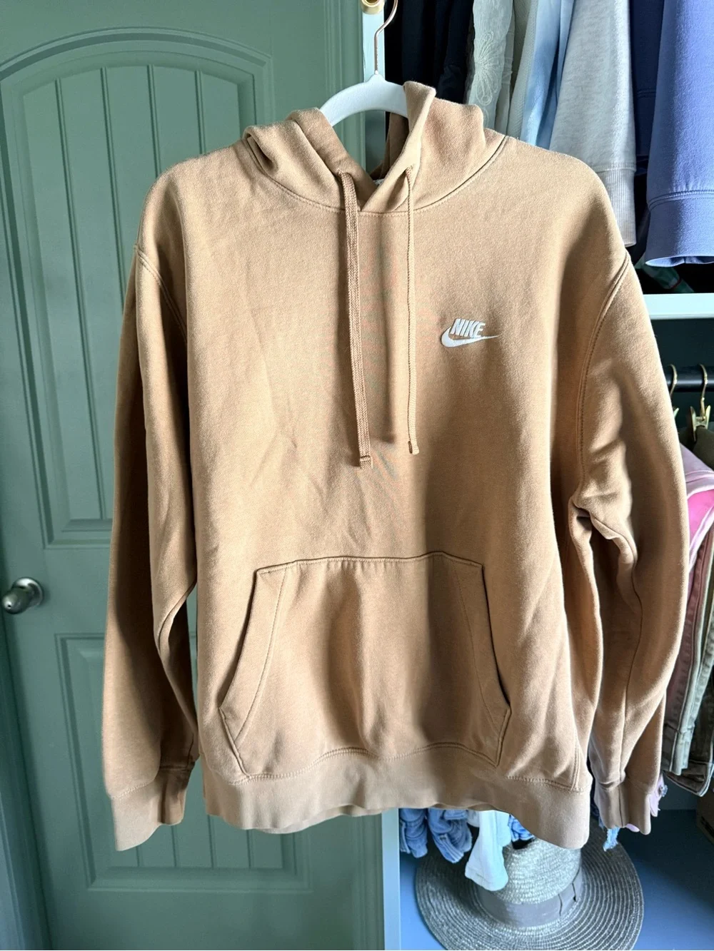 Nike Men's Club Fleece Tan Pullover Hoodie with White Logo